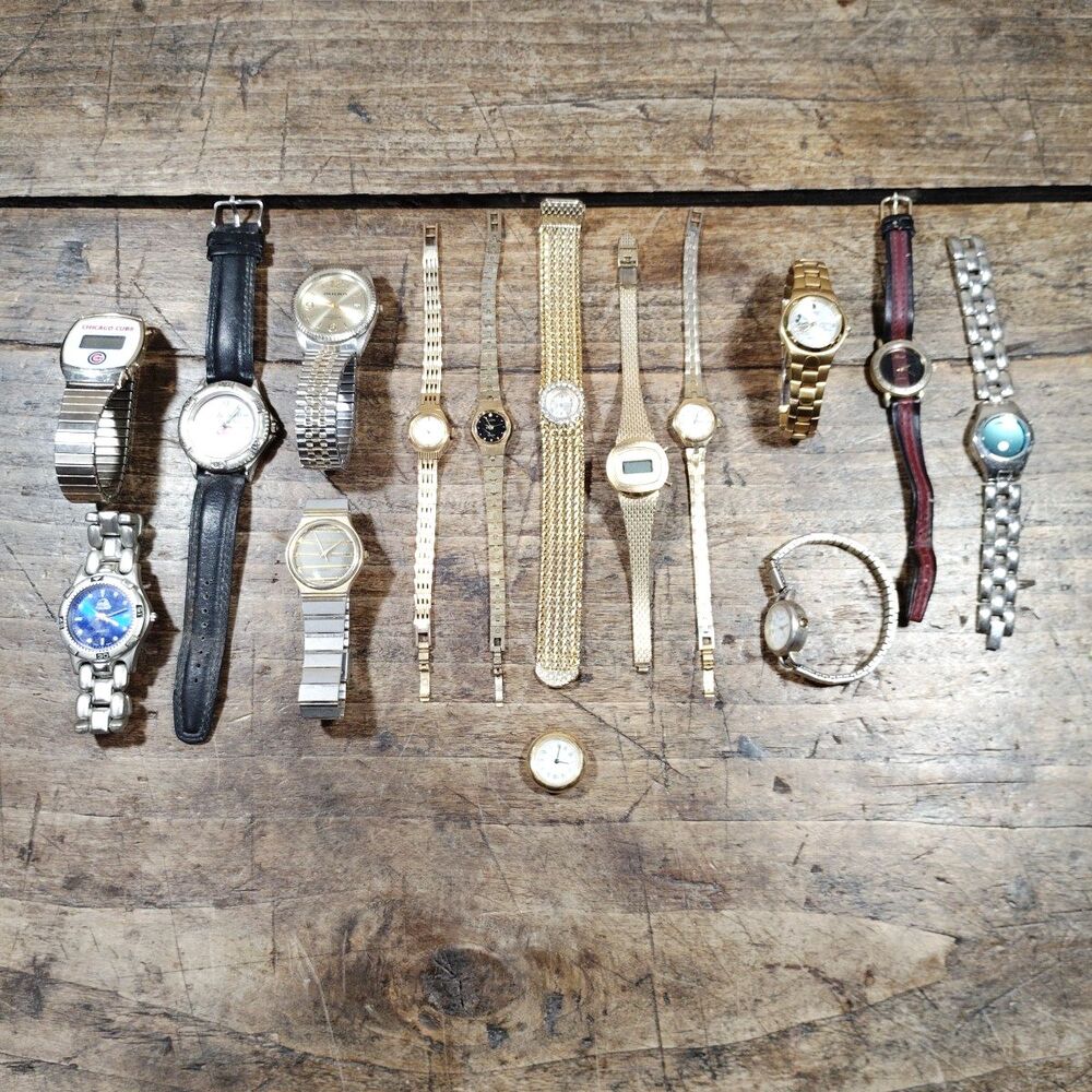 Lot Vintage Watches Wrist Chicago Cubs Bulls Elgin Citizen Jules UNTESTED